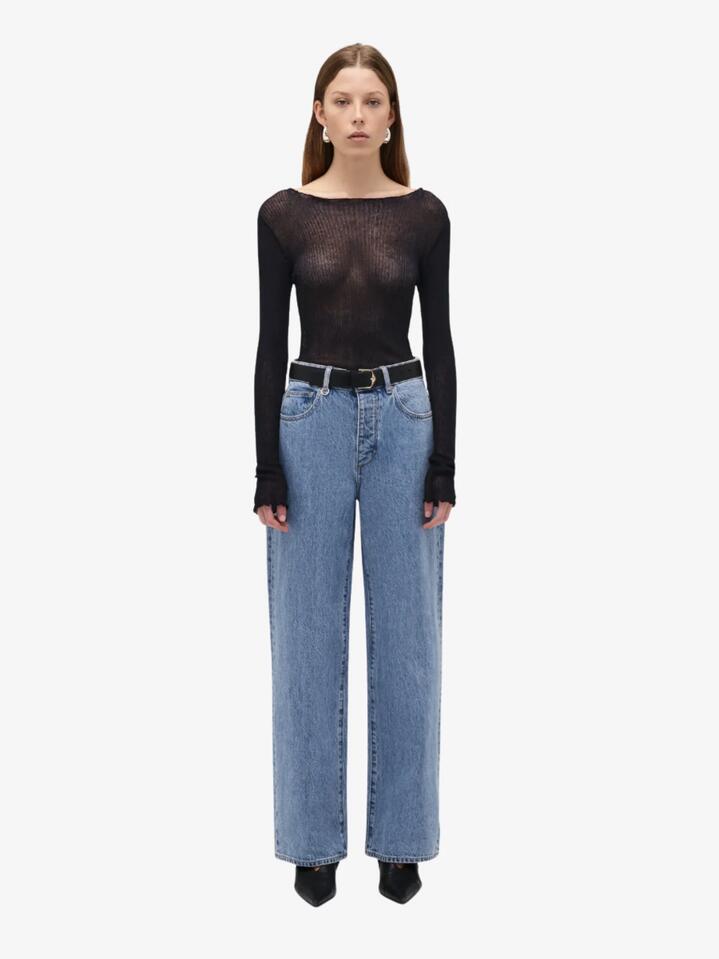 Image of a model wearing Denim. Productname: Neuw Coco Relaxed Milano in Mid Vintage Indigo colour by brand - Neuw