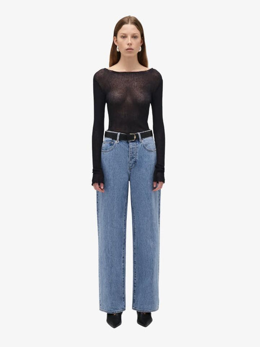 Image of a model wearing Denim. Productname: Neuw Coco Relaxed Milano in Mid Vintage Indigo colour by brand - Neuw