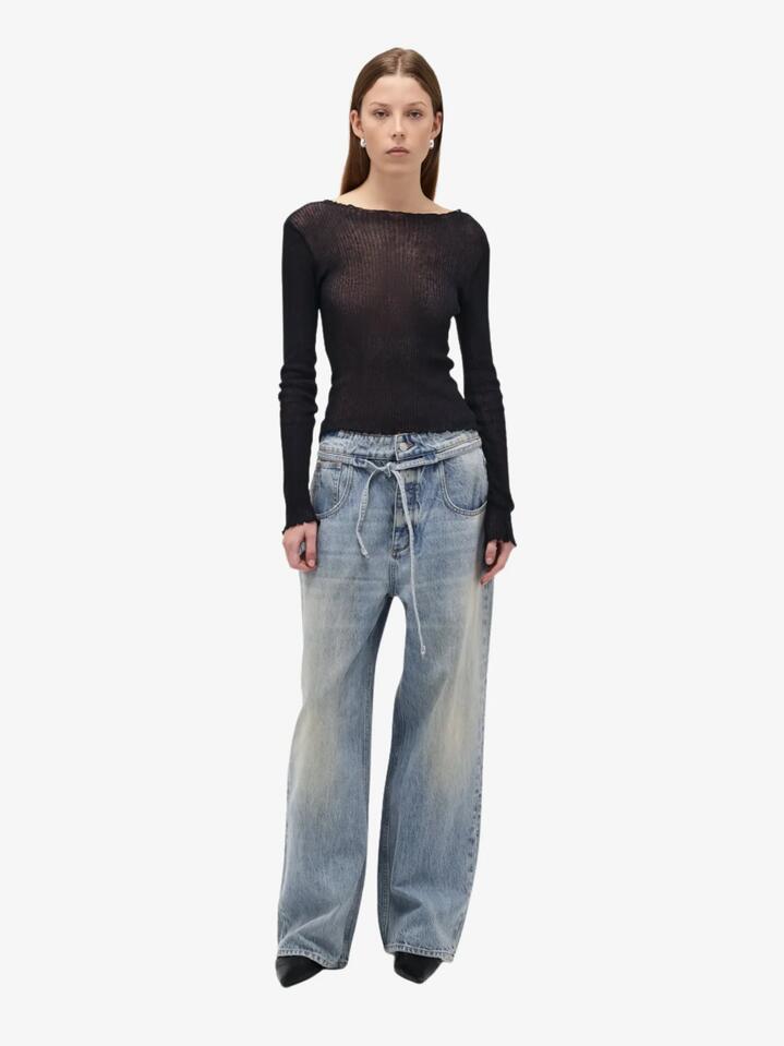 Image of a model wearing Denim. Productname: Neuw Yoko Baggy Runway in Light Vintage Indigo colour by brand - Neuw