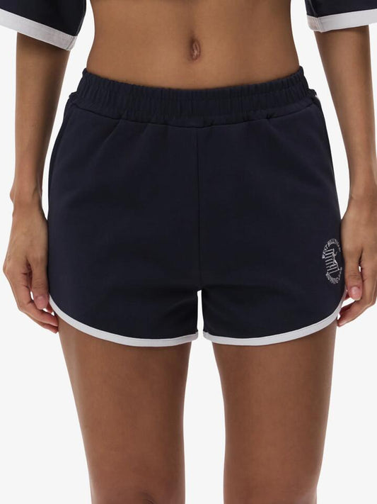 Image of a model wearing Outerwear. Productname: West Hollywood Sweat Club Running Scalloped Sweatshort in Navy White colour by brand - West Hollywood Sweat Club