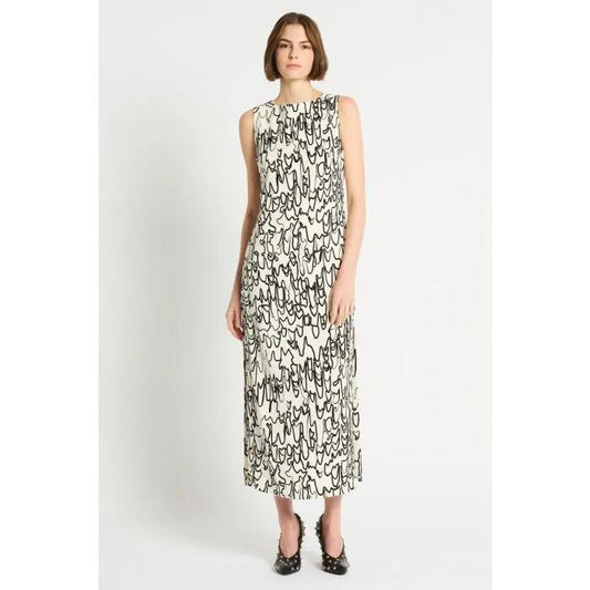 Image of a model wearing Dress. Productname: Moire Dress in PRINT colour by brand - sass and bide