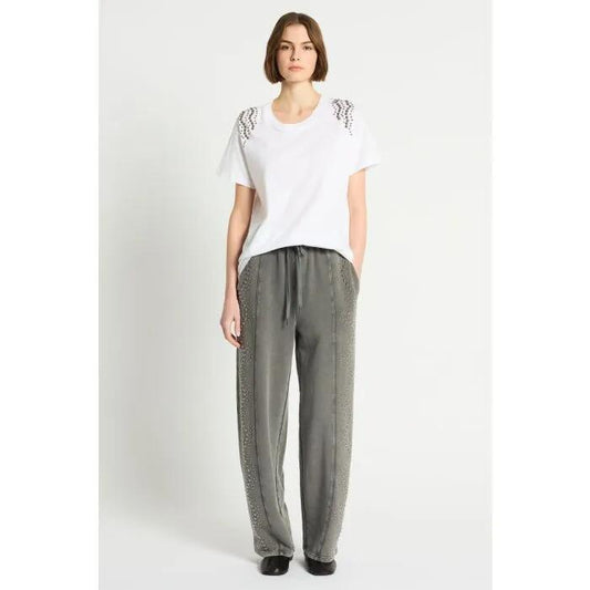 Image of a model wearing Tops. Productname: Raceway Tee in White colour by brand - sass and bide