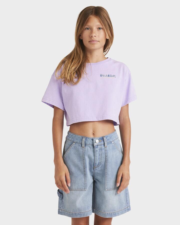 Image of T-Shirts. Product name - Billabong Girls 6-16 Mixing Vibes Crop T-Shirt Light Purple in Light Purple colour by brand - Billabong