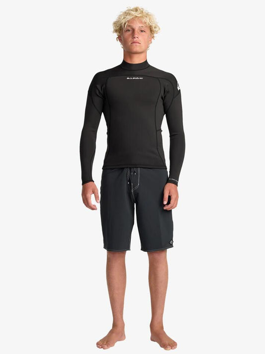 Image of a model wearing Tops. Productname: Quiksilver Mens Prologue 1Mm Long Sleeve Wetsuit Jacket Black - in Black colour by brand - Quiksilver