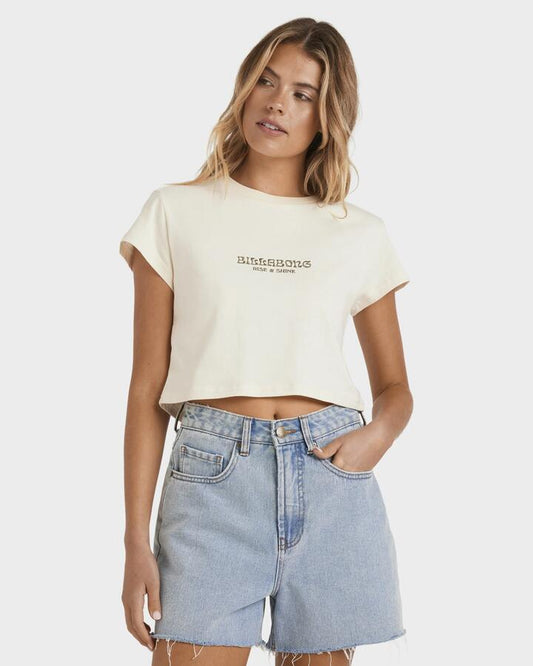 Image of a model wearing Tops. Productname: Billabong Womens Summer Lover T-Shirt Whitecap - in Whitecap colour by brand - Billabong