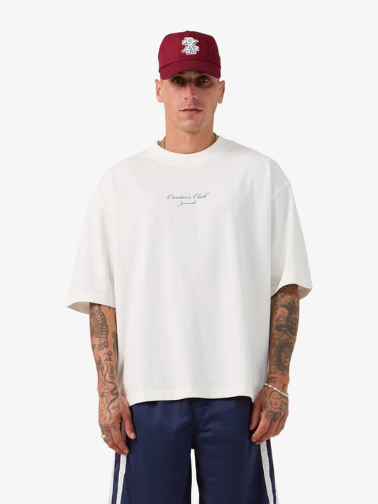 Image of a model wearing Denim. Productname: Zanerobe Piano Flow in Vintage White colour by brand - Zanerobe