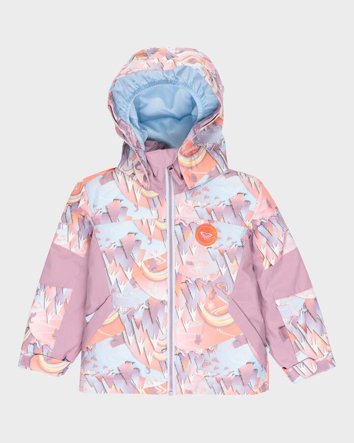 Image of a model wearing Outerwear. Productname: Roxy Girls 2-7 Snowy Tale Snow Jacket Coral Chic Papercut - in Coral Chic Papercut colour by brand - Roxy