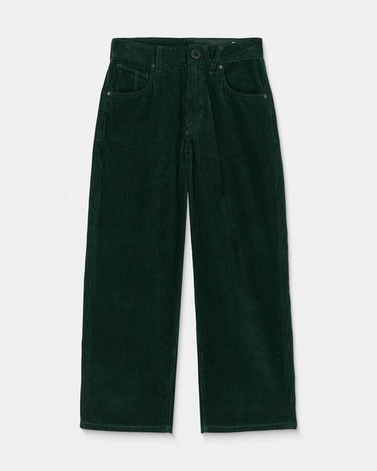 Image of a model wearing Pants. Productname: Volcom Boys 8-16 Billow Cord Pants Scarab - in Scarab colour by brand - Volcom