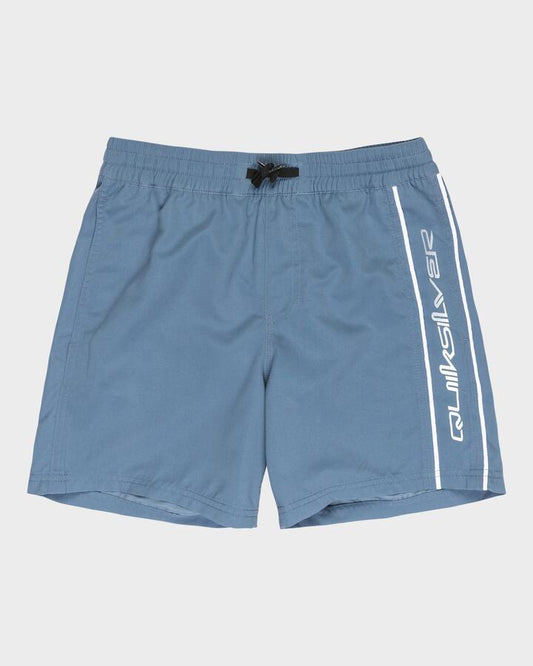 Image of a model wearing Shorts. Productname: Quiksilver Boys 8-16 Everyday Volley 15" Swim Shorts China Blue - in China Blue colour by brand - Quiksilver