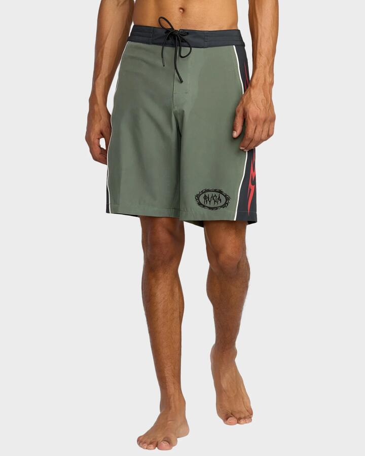 Image of Swimwear. Product name - RVCA Mens Retract Trunk 20" Boardshorts Olive in Olive colour by brand - RVCA