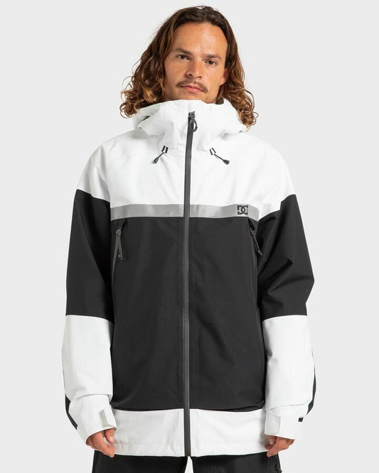 Image of a model wearing Outerwear. Productname: DC Shoes Mens Intel 30K Snow Jacket White/Black - in White/Black colour by brand - DC Shoes