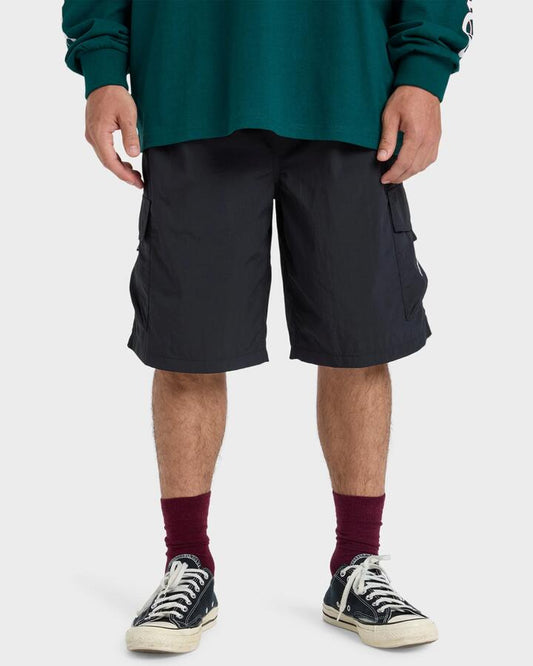 Image of a model wearing Shorts. Product name - Quiksilver Mens Mercury Cargo 21' Walkshorts Black in Black colour by brand - Quiksilver