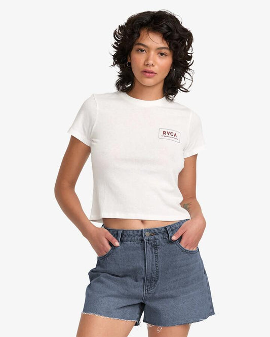 Image of a model wearing Shorts. Productname: RVCA Womens Pacific Denim Shorts Washed Black - in Washed Black colour by brand - RVCA