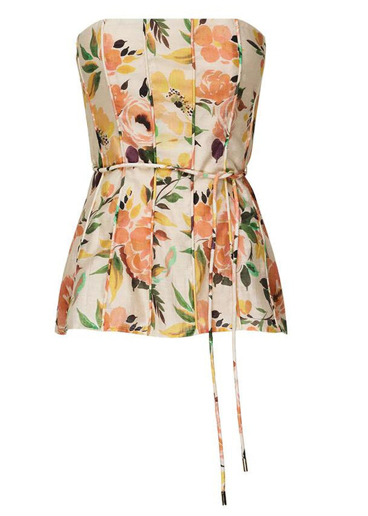 Image of a model wearing Tops. Productname: Luciana Strapless Top in Lucian Print colour by brand - MOS The Label