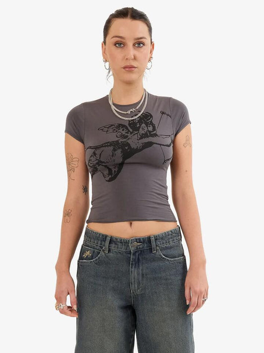 Image of Hats. Productname: Worship Cherub Cap Sleeve Top in Worn Black colour by brand - Worship