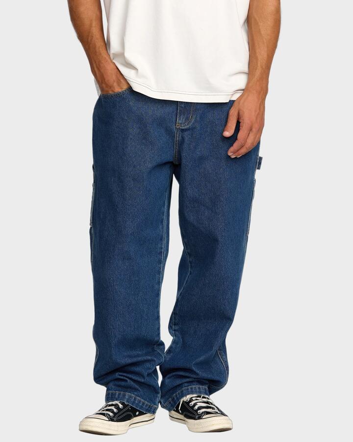 Image of a model wearing Pants. Productname: Billabong Mens Bad Dog Elastic Waist Pants Ocean Wash - in Ocean Wash colour by brand - Billabong