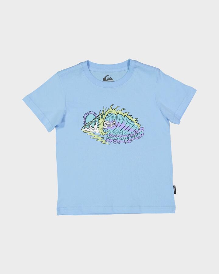 Image of a model wearing Tops. Productname: Quiksilver Boys 2-7 Shaka Mahalo T-Shirt Airy Blue - in Airy Blue colour by brand - Quiksilver