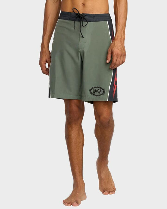 Image of Swimwear. Product name - RVCA Mens Retract Trunk 20" Boardshorts Olive in Olive colour by brand - RVCA