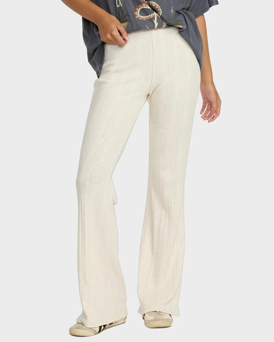 Image of a model wearing Pants. Product name - RVCA Womens Ava Elastic Waist Pants Cloud in Cloud colour by brand - RVCA