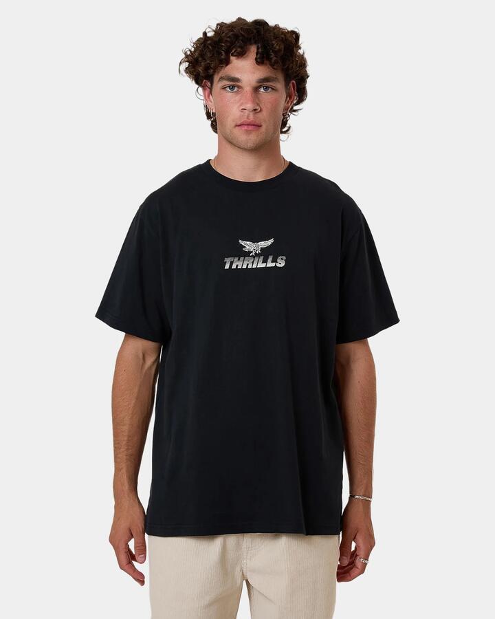 Image of a model wearing Tops. Productname: Thrills Mens Paradise Before Anarchy T-Shirt Black - in Black colour by brand - Thrills