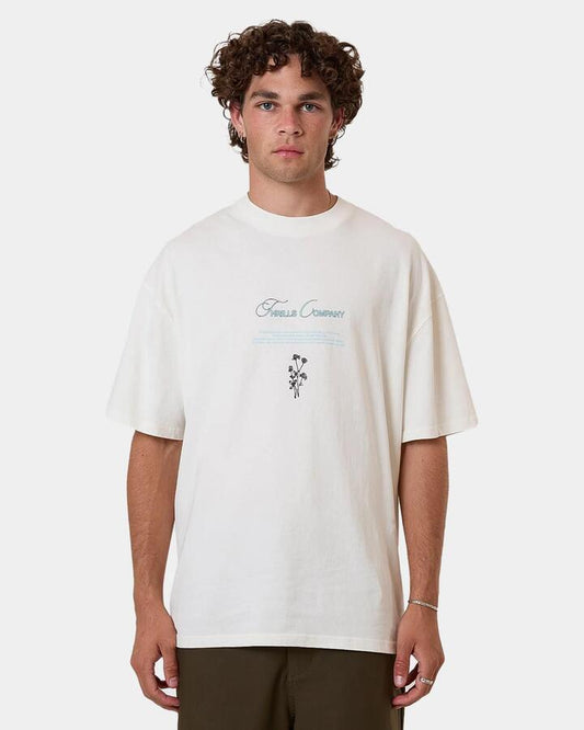 Image of a model wearing Tops. Productname: Thrills Mens Adaptation To Gravitation T-Shirt White - in White colour by brand - Thrills