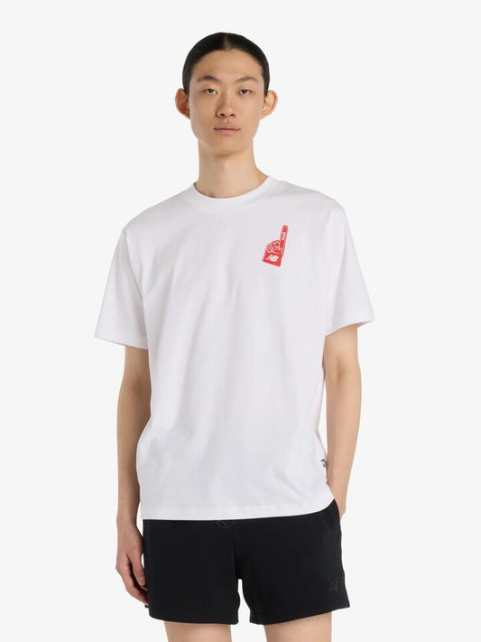Image of a model wearing Tops. Productname: New Balance Stadium T-Shirt in White colour by brand - New Balance