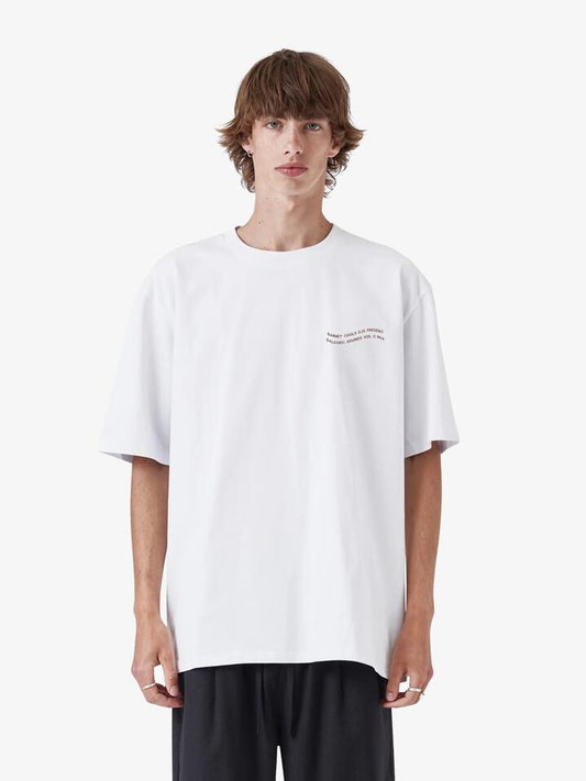 Image of a model wearing Tops. Productname: Barney Cools Balearic Tee in White colour by brand - Barney Cools