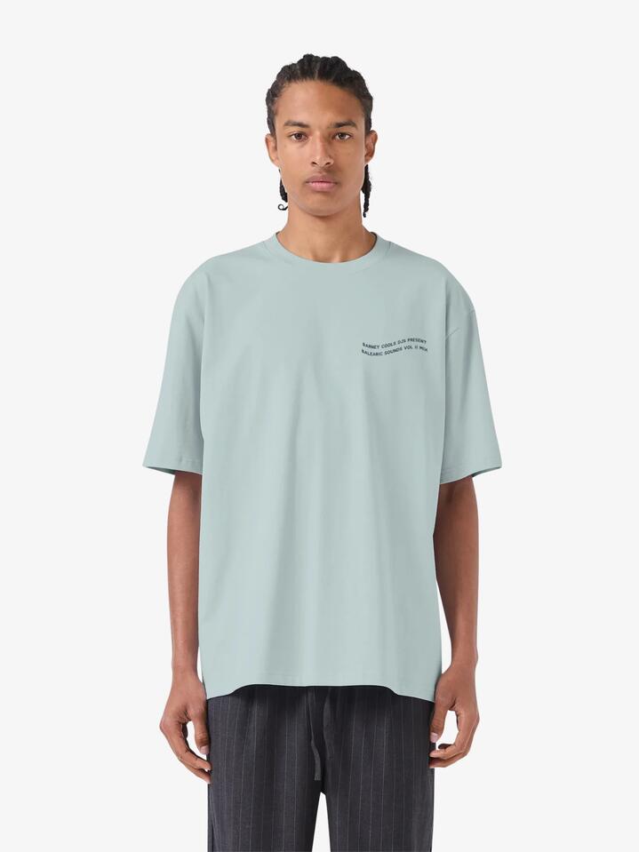 Image of a model wearing Tops. Productname: Barney Cools Balearic Tee in Sea Spray colour by brand - Barney Cools