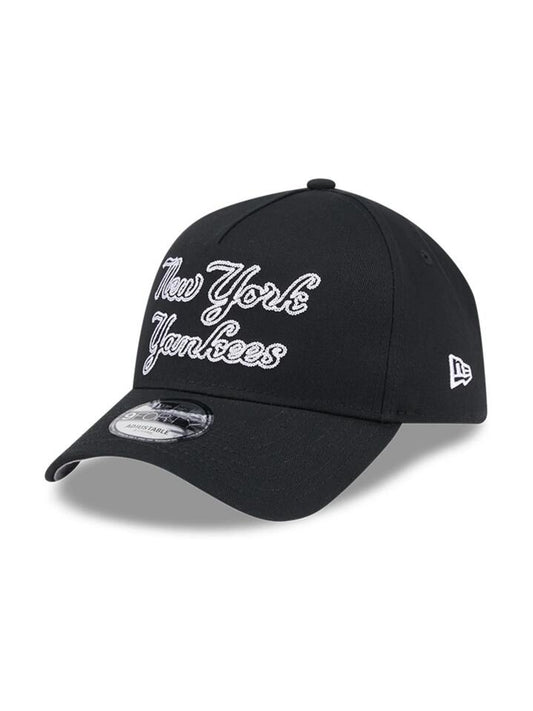 Image of Hats. Productname: New Era Chainstitch Script 9FORTY A-Frame Cap ONE SIZE Black/Grey in Black/Grey colour by brand - New Era