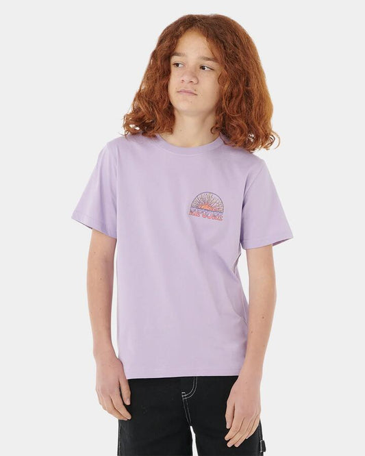 Image of a model wearing Tops. Productname: Rip Curl Boys 8-16 Grateful Shred T-Shirt Iced Lavender - in Iced Lavender colour by brand - Rip Curl
