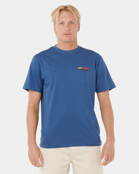 Image of T-Shirts. Product name - Rip Curl Mens Surf Revival Lined Up T-Shirt Light Navy in Light Navy colour by brand - Rip Curl