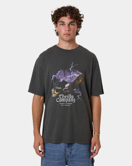 Image of T-Shirts. Product name - Thrills Mens Flight Risk Oversized T-Shirt Black in Black colour by brand - Thrills