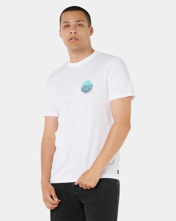 Image of T-Shirts. Product name - Rip Curl Mens Wettie Passage Icon T-Shirt Optical White in Optical White colour by brand - Rip Curl