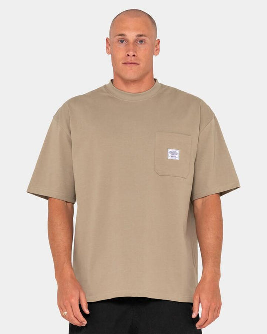 Image of T-Shirts. Product name - Rusty Mens Steezey Heavy T-Shirt Khaki in Khaki colour by brand - Rusty