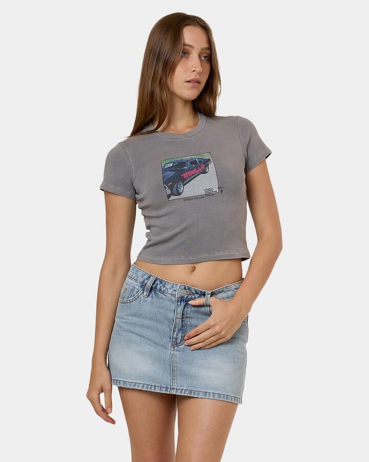 Image of T-Shirts. Product name - Thrills Womens Die Fighting Mini T-Shirt Grey in Grey colour by brand - Thrills