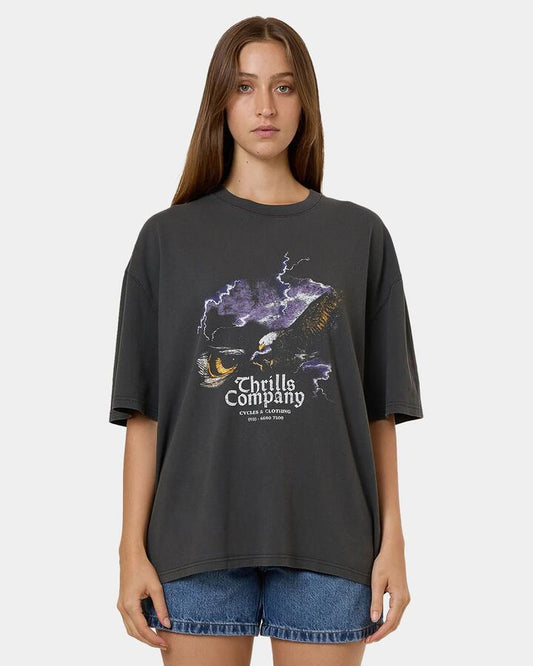 Image of T-Shirts. Product name - Thrills Womens Flght Risk Oversized T-Shirt Black in Black colour by brand - Thrills