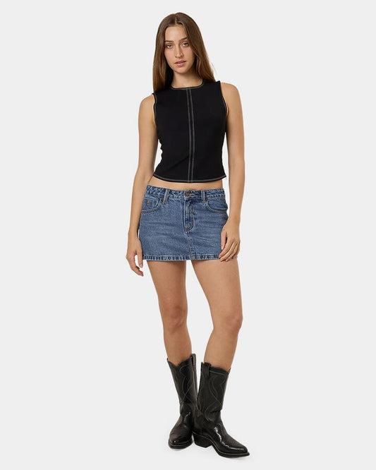 Image of a model wearing Tops. Productname: Thrills - Womens Karma Tank Top - Black - in Black colour by brand - Thrills