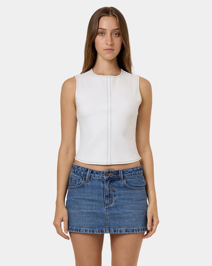 Image of a model wearing Tops. Productname: Thrills - Womens Karma Tank Top - White - in White colour by brand - Thrills