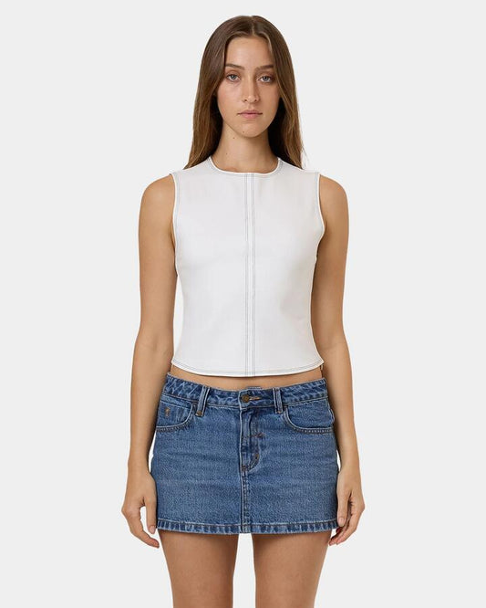 Image of a model wearing Tops. Productname: Thrills - Womens Karma Tank Top - White - in White colour by brand - Thrills