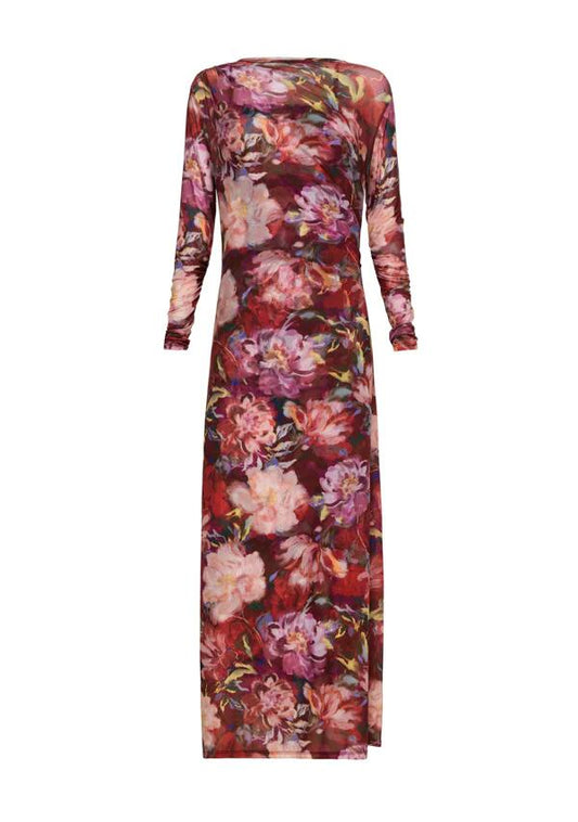 Image of a model wearing Dress. Productname: Giselle Mesh Maxi Dress in Giselle Print colour by brand - MOS The Label