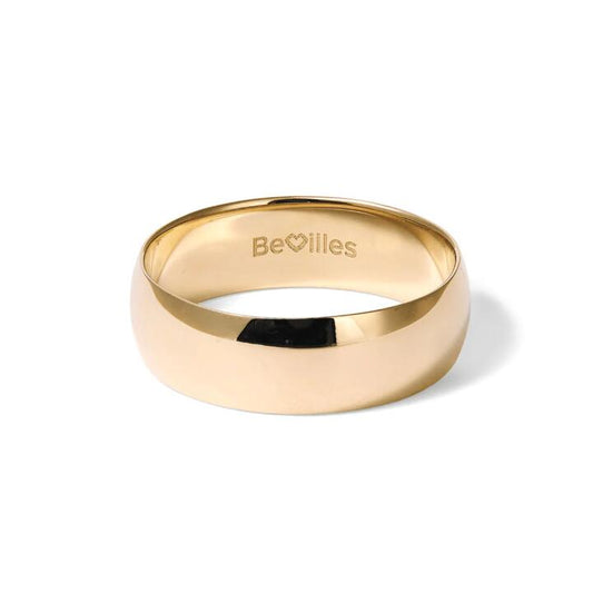 Image of Rings. Productname: 7mm High Dome Wedding Band in 9kt Yellow Gold in Gold colour by brand - Bevilles