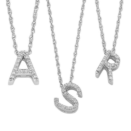 Image of Necklaces. Productname: 42cm Sterling Silver Cubic Zirconia Initial Necklace - Most Initials Available in Silver colour by brand - Bevilles