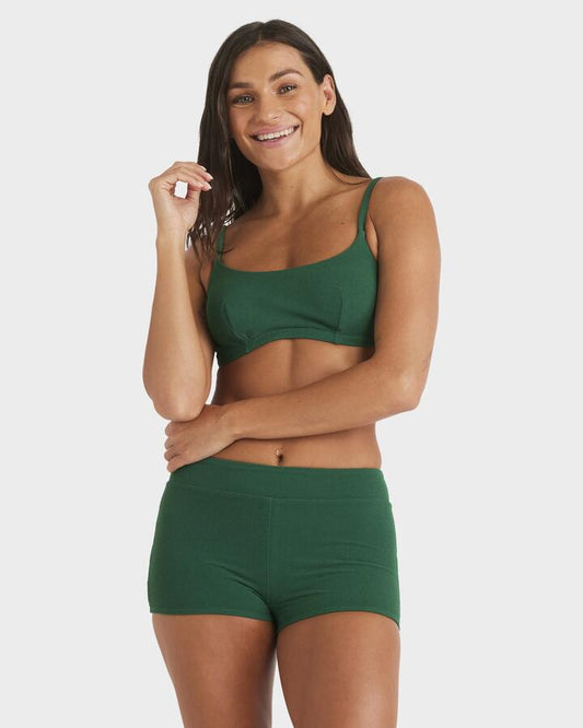 Image of a model wearing Tops. Productname: Roxy Womens Shadows Dd Bralette Bikini Top Evergreen - in Evergreen colour by brand - Roxy