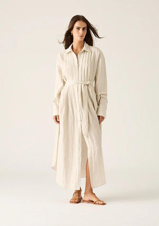 Image of a model wearing Dress. Productname: Carolina Tunic Dress in Almond colour by brand - MOS The Label