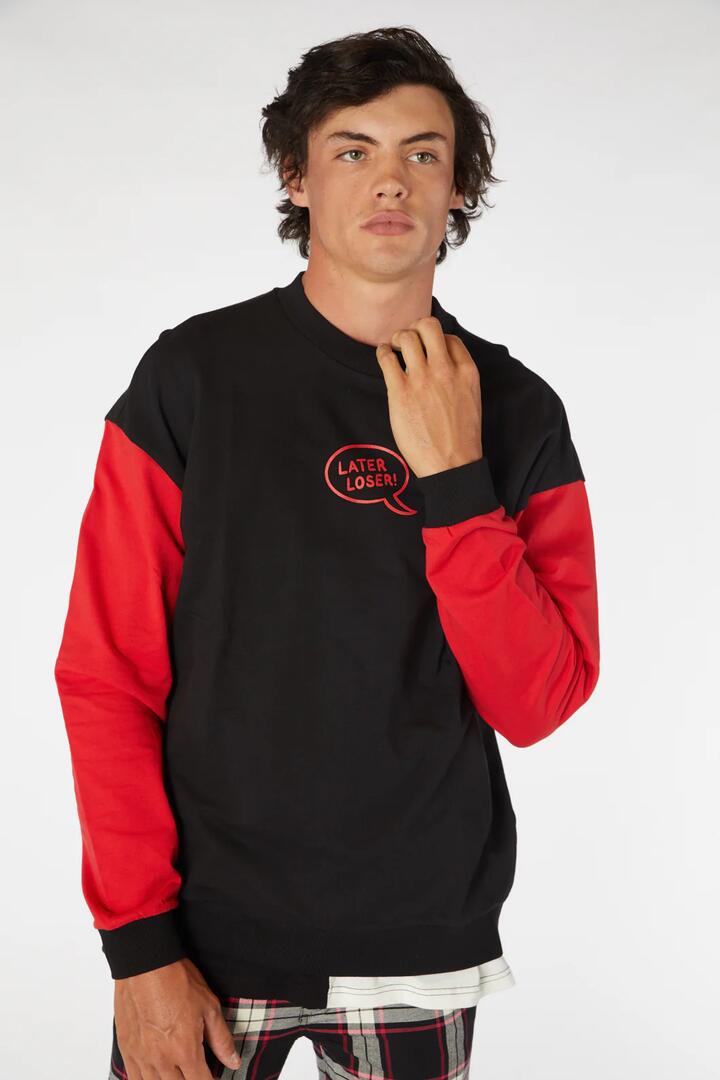 Image of a model wearing Outerwear. Productname: Later Loser Sweater in Black colour by brand - Black Friday