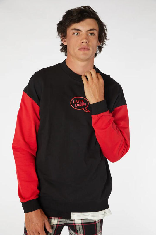Image of a model wearing Outerwear. Productname: Later Loser Sweater in Black colour by brand - Black Friday