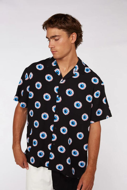 Image of a model wearing Tops. Productname: Look Out SS Shirt in Black colour by brand - Black Friday