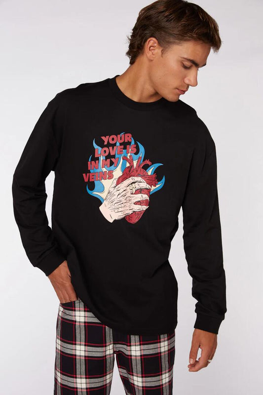 Image of a model wearing Tops. Productname: Love At First Bite LS Tee in Black colour by brand - Black Friday