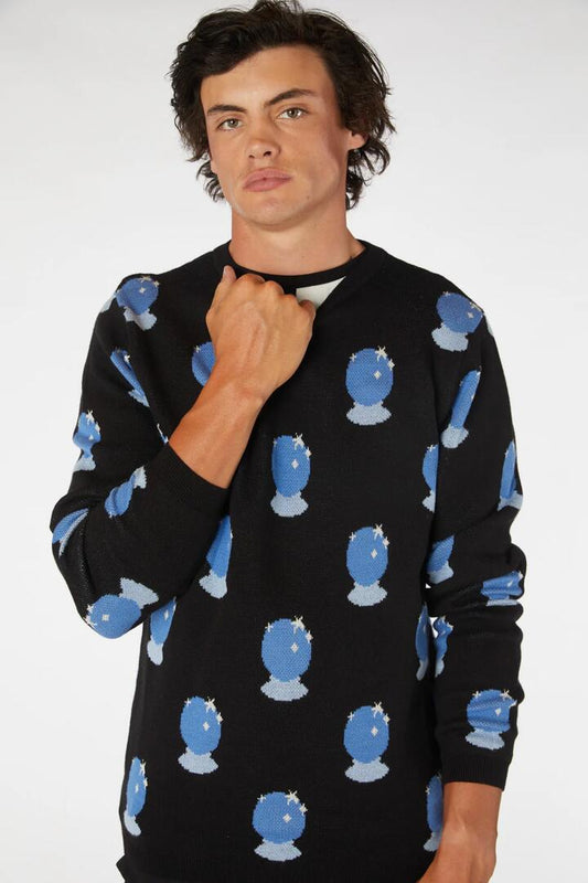 Image of a model wearing Tops. Productname: Crystal Ball Knit in Black colour by brand - Black Friday