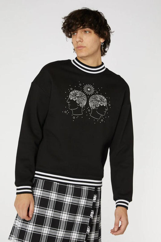 Image of a model wearing Outerwear. Productname: Read Into It Sweater in Black colour by brand - Black Friday